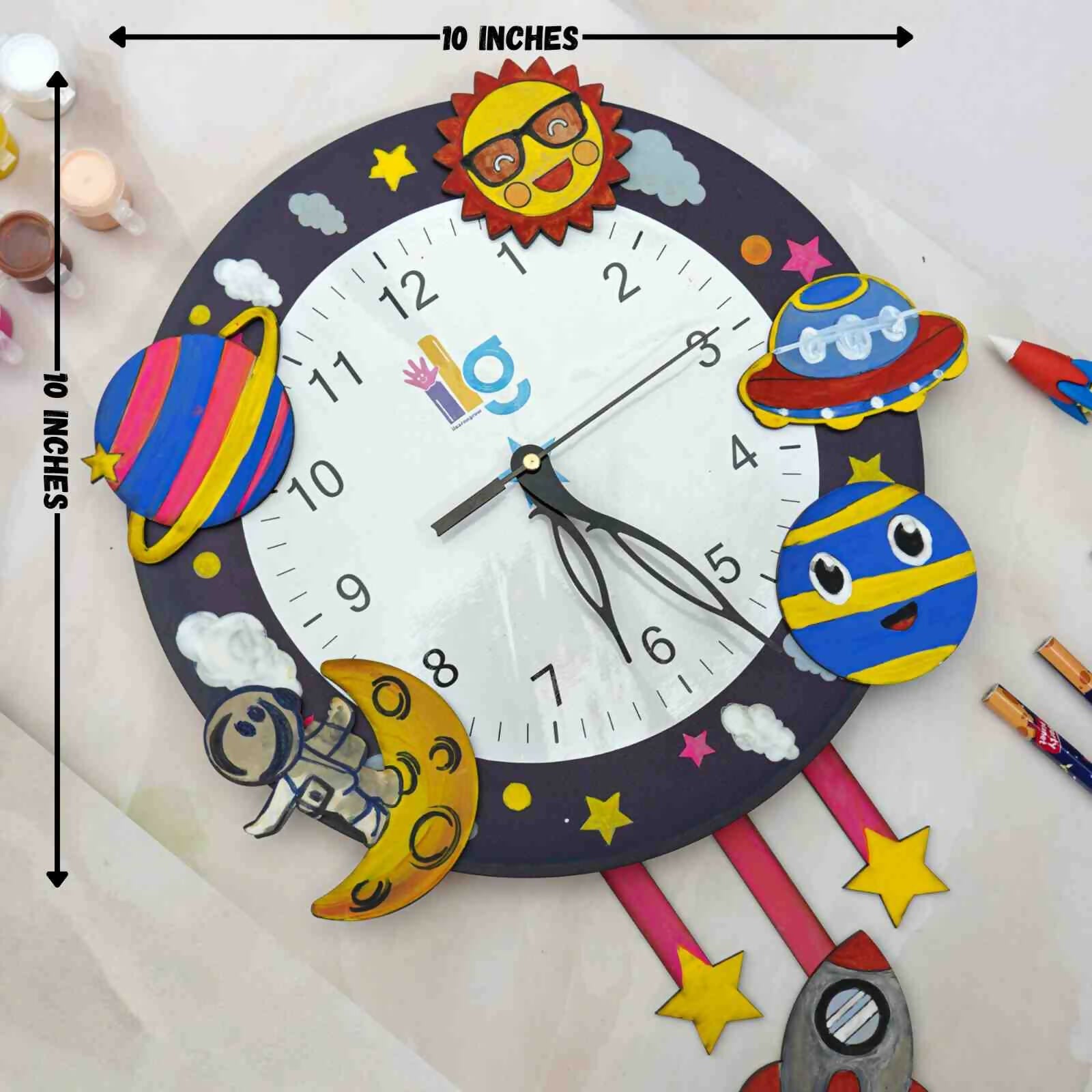 Transform your child's room into a cosmic sanctuary with the Cosmic Creations DIY Space Exploration Clock Kit. 