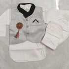 Cotton Black and White Indian Suit with Nehru Jacket
