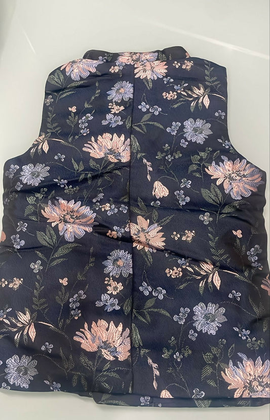 GINI & JONY  Boys Black & Green Floral Woven Design Satin Weave Nehru Jacket (24 Months)