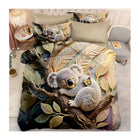 King size bedsheet with koala design on a bed with pillows and blanket.