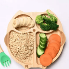 Bamboo plate with a strong silicone suction base, divided sections, smooth rounded edges, and eco-friendly food-grade construction for mess-free baby and toddler mealtimes.