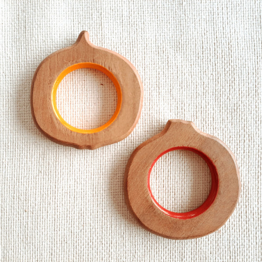 BABYCOV Cute Orange and Pomegranate Natural Neem Wood Teethers for Babies | Natural and Safe | Goodness of Organic Neem Wood | Both Chewing and Grasping Toy | Set of 2 (Age 4+ Months)