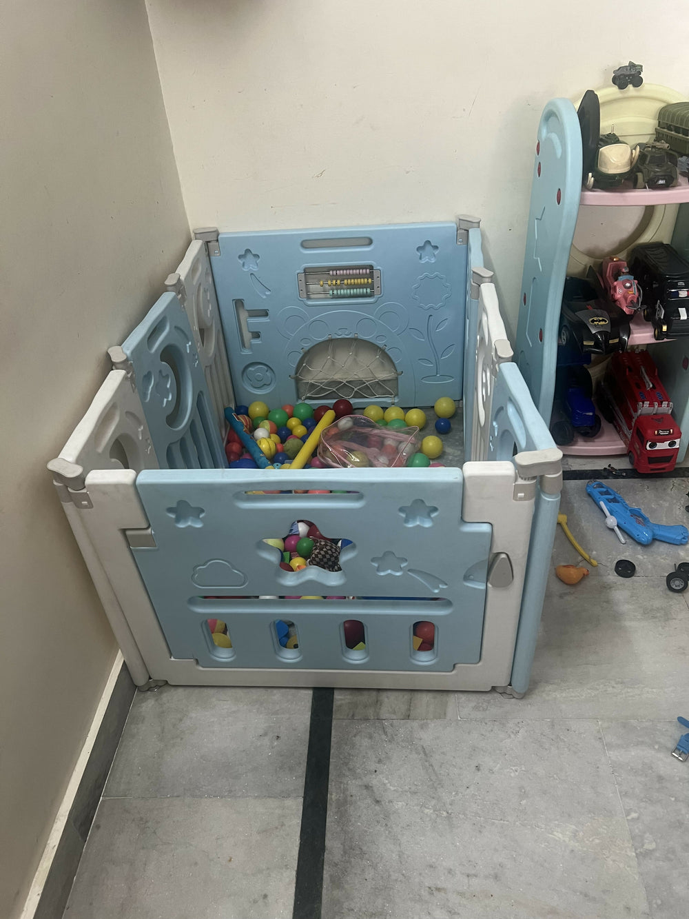FAB N FUNKY Baby PlayPen in Almost New condition featuring a spacious enclosed play area, breathable mesh sides, sturdy frame, and child-friendly design for safe supervised play and activity time.