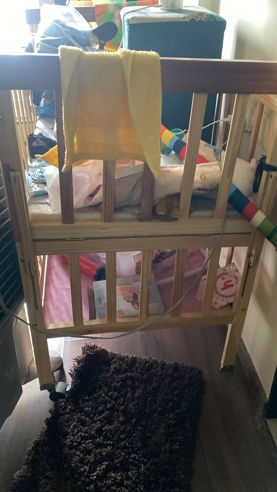 FURNIFEST wooden baby crib with sturdy wooden construction, secure side rails, spacious sleeping area, and comfortable support for newborns, infants, and growing babies.