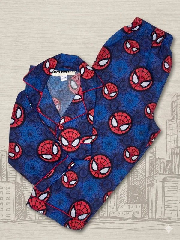MELLOW Spider-Man full sleeves nightsuit with soft comfortable fabric, superhero-themed design, full-sleeve coverage, and a cozy fit for bedtime and lounging.