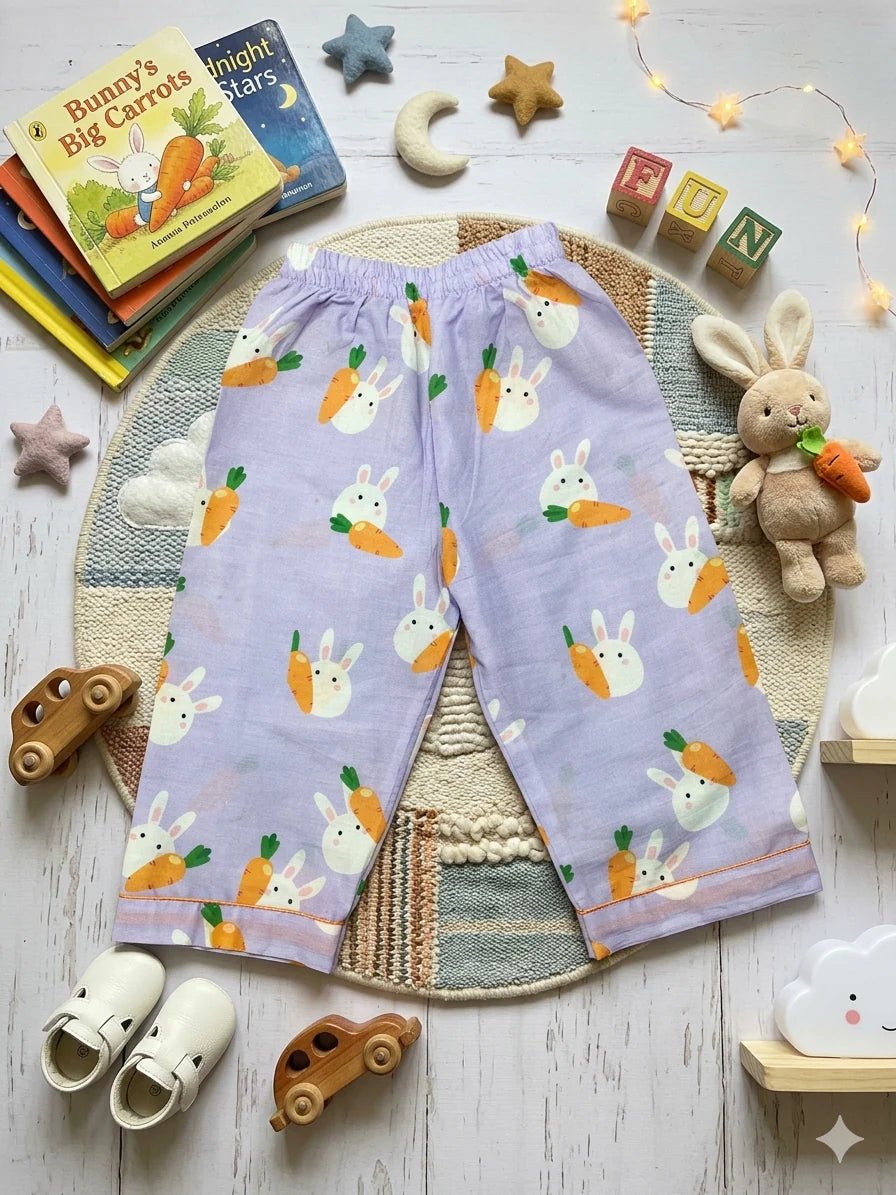 MELLOW Bunny's Carrot full sleeves nightsuit with soft comfortable fabric, cute bunny and carrot-themed design, full-sleeve coverage, and a cozy fit for bedtime and lounging.
