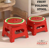 Two red folding stools with watermelon design 