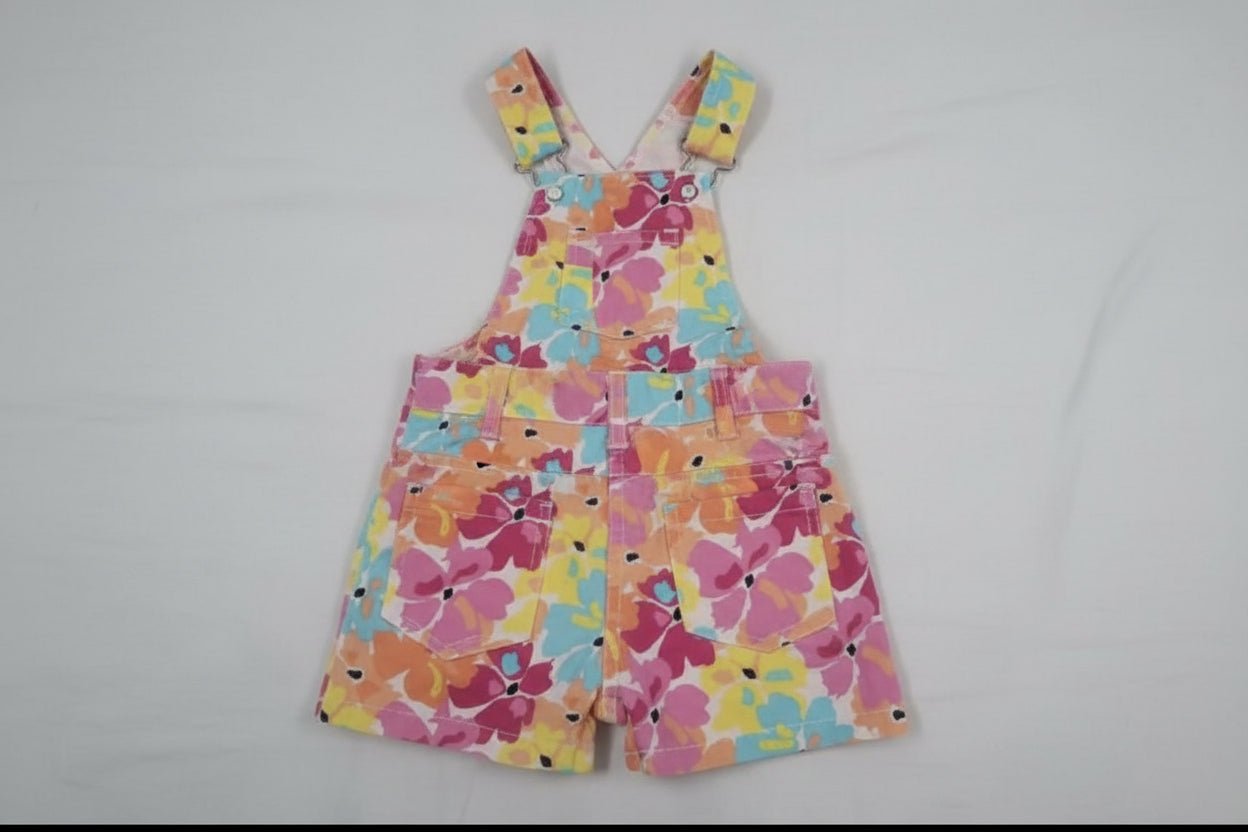 FRENDZ floral print dungarees with soft breathable fabric, charming floral prints, adjustable shoulder straps, and a comfortable fit for everyday wear, playtime, and outings.