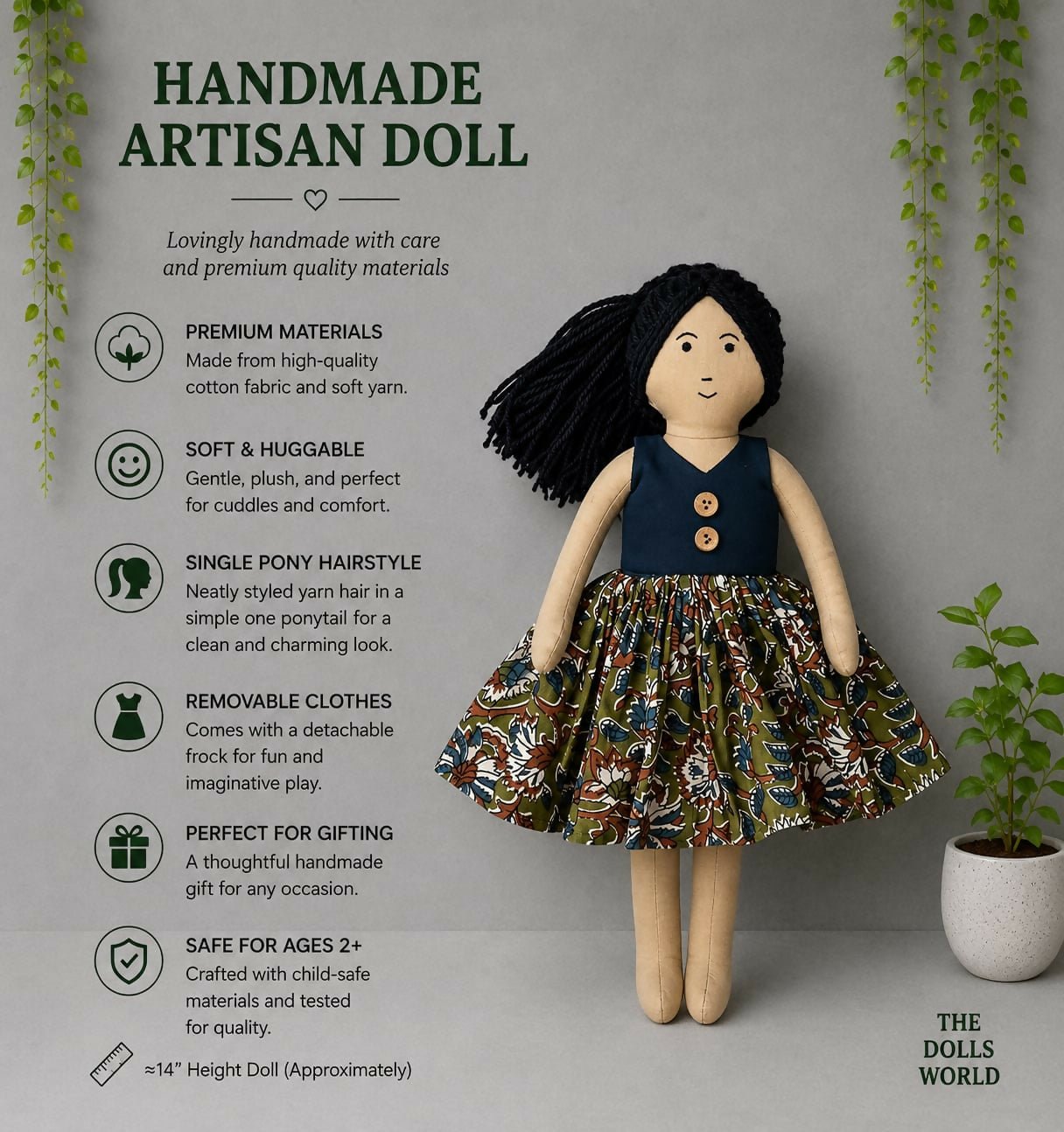 Handmade artisan dolls crafted with soft, premium-quality materials and intricate handcrafted details, perfect for imaginative play, nursery décor, gifting, and collectible displays.