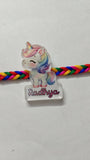 Personalized kids Rakhi featuring a custom name design, soft child-friendly materials, colorful embellishments, and a comfortable thread for celebrating Raksha Bandhan.
