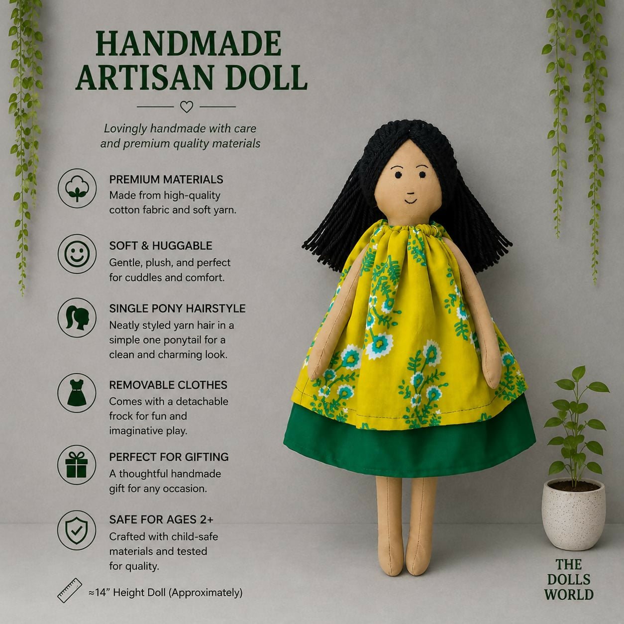 Handmade artisan dolls crafted with soft, premium-quality materials and intricate handcrafted details, perfect for imaginative play, nursery décor, gifting, and collectible displays.