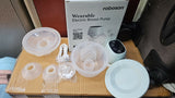 ROBOSON wearable breast pump with hands-free design, compact milk collection cups, adjustable suction settings, and portable pumping support for breastfeeding mothers.