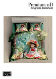 King size bedsheet set with a girl and animals design