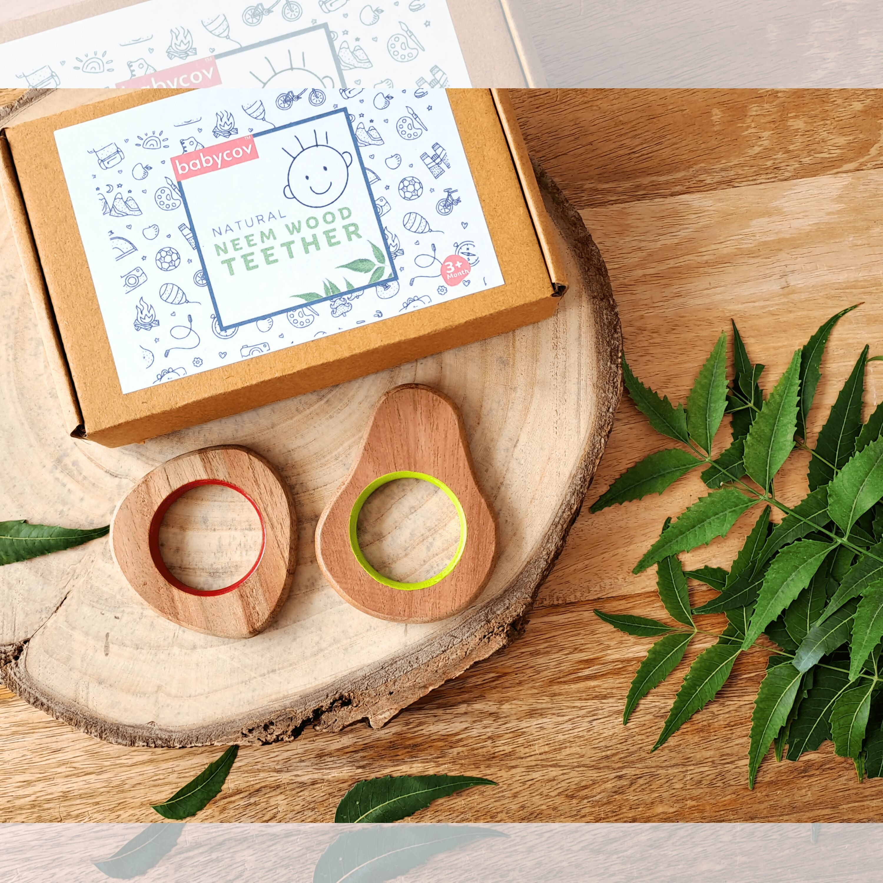 Explore shapes and soothe gums with Babycov's Cute Neem Wood Teethers - natural comfort for safe and playful chewing!