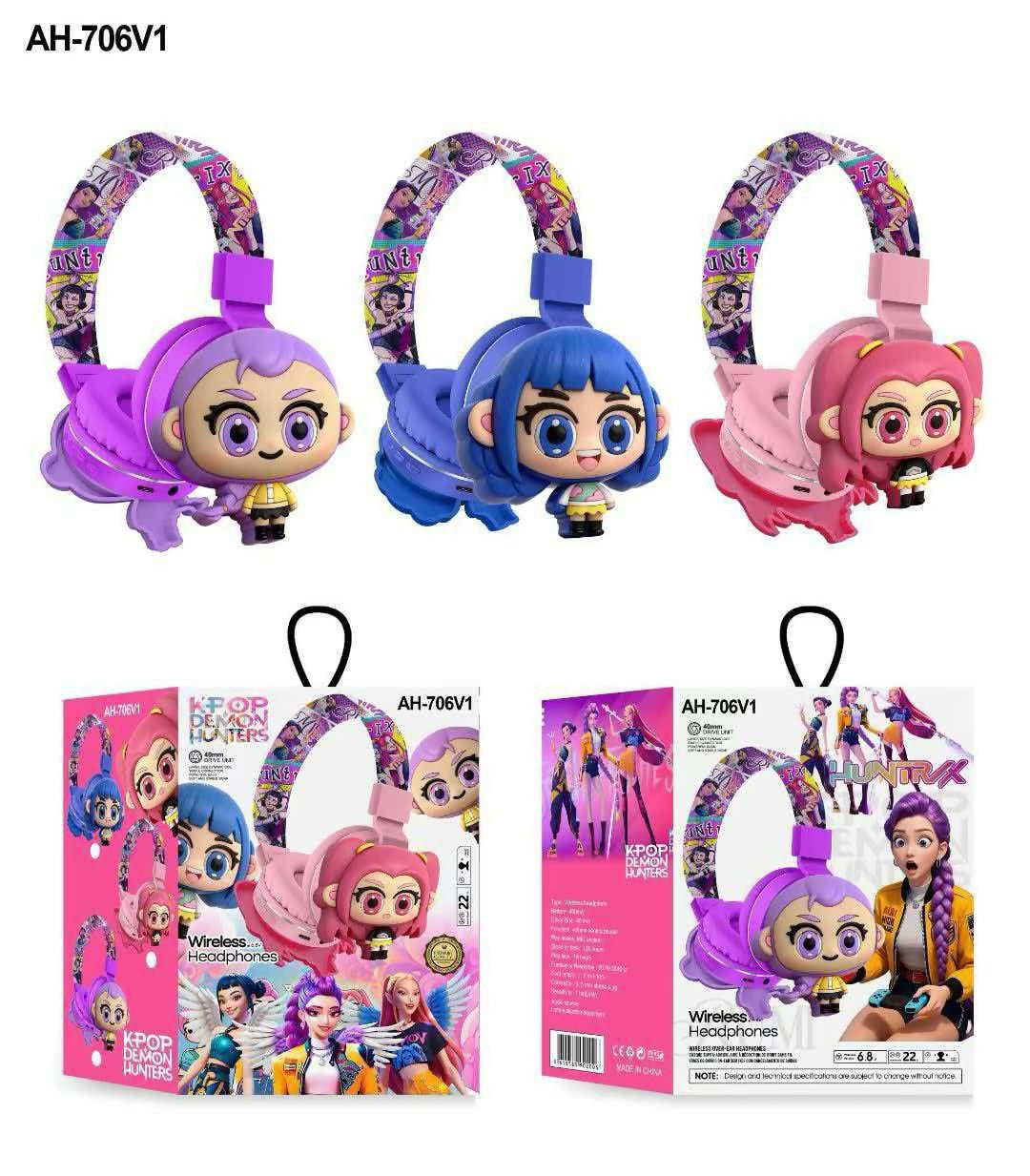 K-POP Theme Wireless Headphones with Bluetooth connectivity, cushioned ear cups, adjustable headband, built-in microphone, and long-lasting rechargeable battery for immersive music and calls.