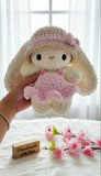 Crochet bunny with long ears and hat