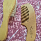 Imported wooden comb and brush set with rubber bands—gentle, eco-friendly, and perfect for baby hair care and styling.