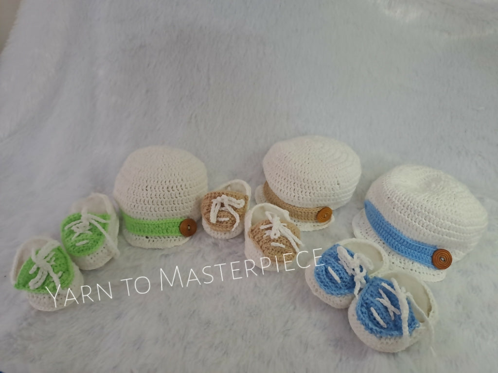 Crochet baptism cap and booties set - PyaraBaby