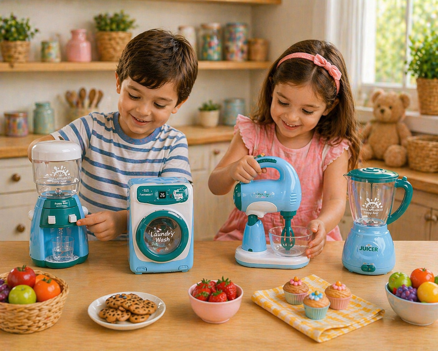 iLearnNGrow Pretend Play Water Dispenser Toy for kids 3+ years featuring light and sound effects, realistic water cooler design, dispensing function, and cups for engaging kitchen and home role play.