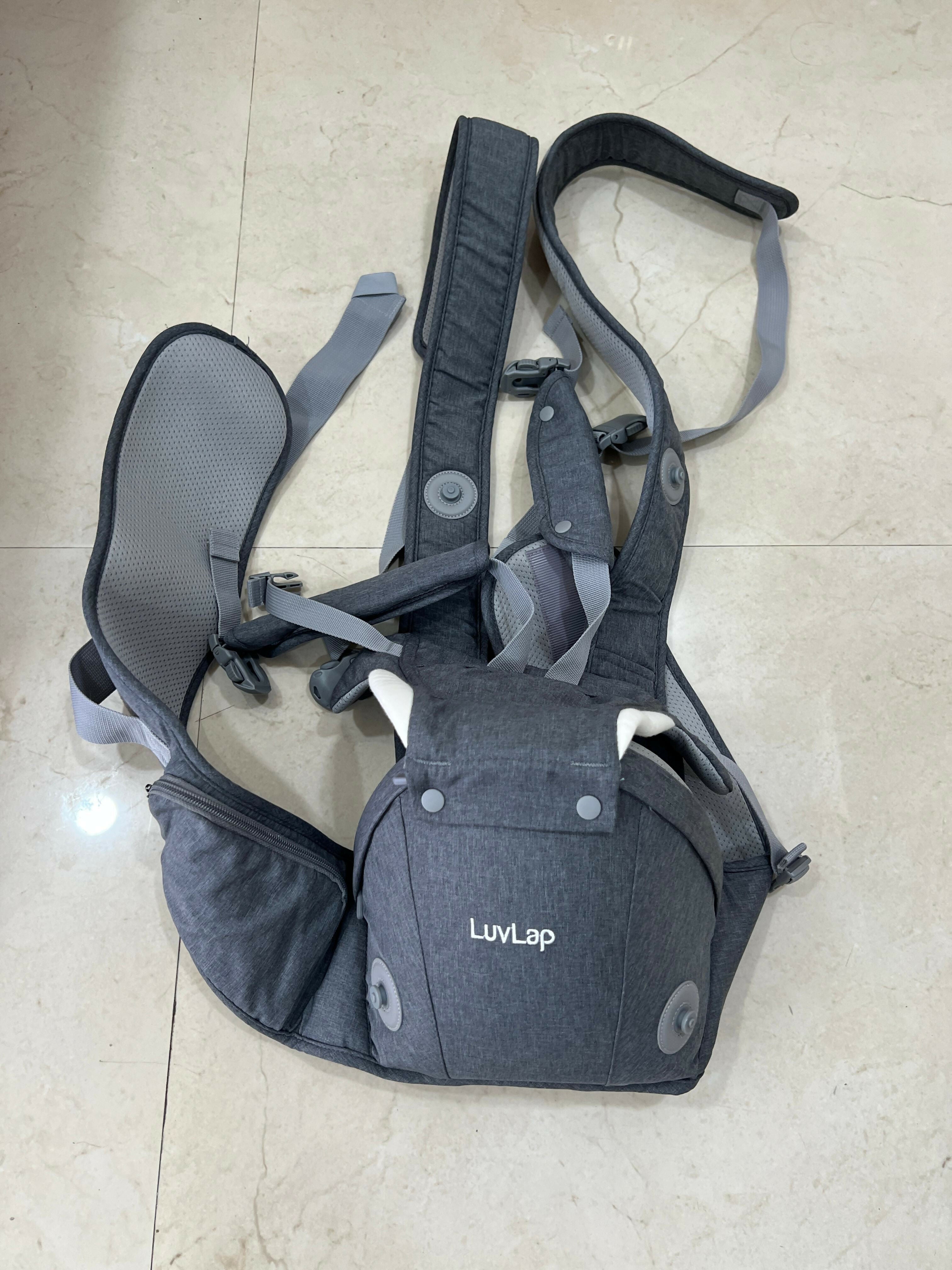 LUVLAP Comfy Plus newborn baby carrier with hip seat, ergonomic support, adjustable straps, cushioned comfort, and secure hands-free carrying for babies.