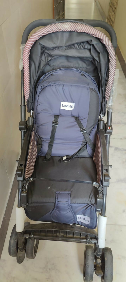 LUVLAP Galaxy Baby Stroller/Pram in Black with comfortable seat and canopy.