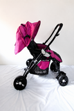 LUVLAP Galaxy reversible baby stroller in pink and black with foldable travel pram design, adjustable seat, canopy, and sturdy wheels for comfortable baby travel