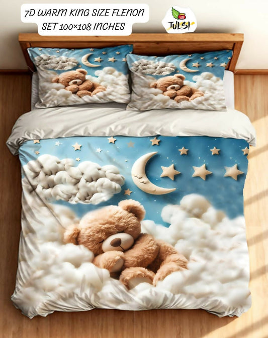 Bedding set with teddy bear design bedsheet