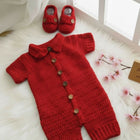 Red knitted baby outfit with matching shoes 