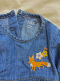 MARKS & SPENCER denim dress with pink stockings – stylish, coordinated, and comfy outfit for every little girl.

