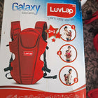 LuvLap Galaxy baby carrier in red with ergonomic support, adjustable straps, cushioned comfort, secure carrying design, and hands-free convenience for babies and parents.