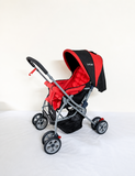 LuvLap foldable baby stroller with a reclining seat, 5-point safety harness, adjustable canopy, smooth wheels, and a lightweight design for comfortable everyday travel.