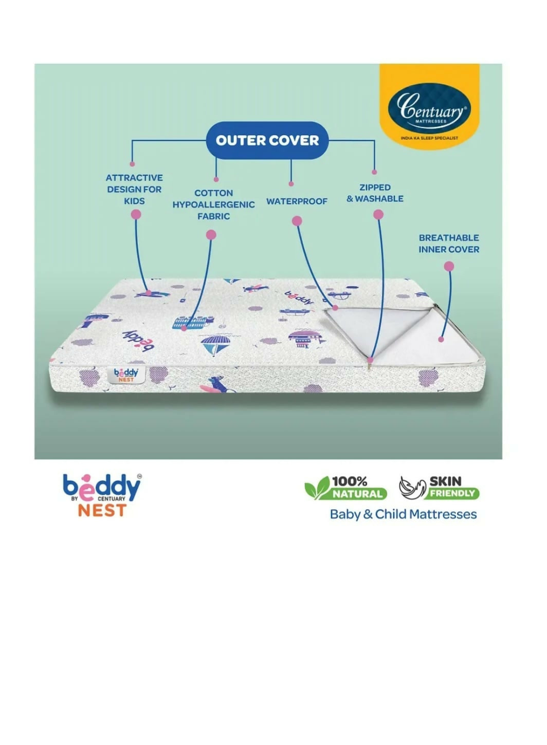 CENTUARY Beddy Nest Mattress - White - PyaraBaby