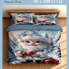Bedding set with Santa Claus design on a bed, featuring MOKSHAY branding.
