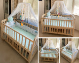 Baby cot/crib by Mee Mee or Dream Grow with a sturdy frame, comfortable sleeping space, smooth rounded edges, adjustable mattress support, and a safe design for newborns and growing babies.