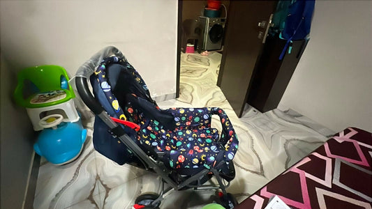 MEE MEE Little Explorer Baby Stroller/Pram with comfortable seating, reclining backrest, protective canopy, safety harness, smooth wheels, foldable frame, and convenient storage for everyday outings with babies and toddlers.