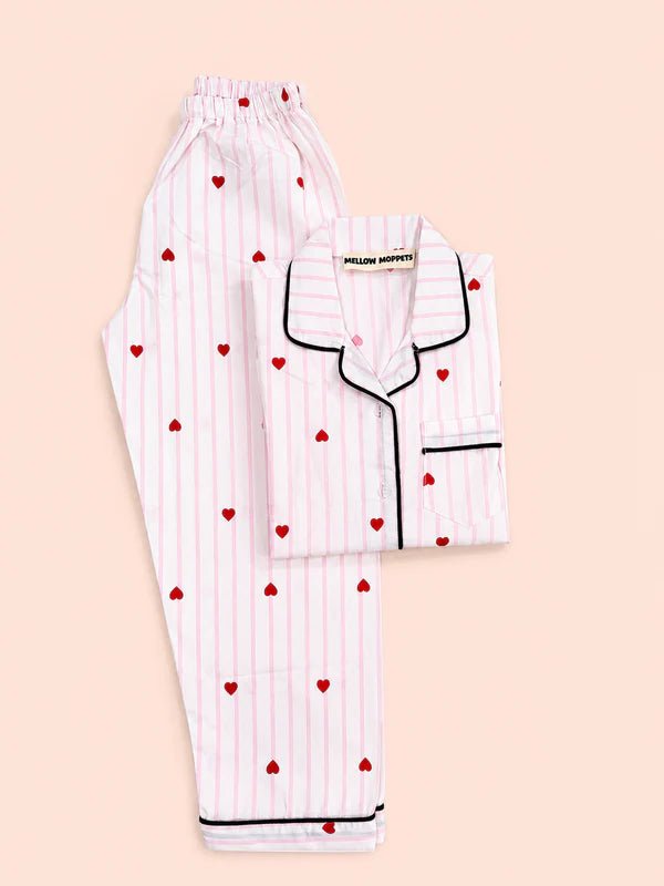 MELLOW Sweetheart Stripes night suit with soft comfortable fabric, striped pattern design, relaxed fit, and cozy comfort for bedtime, sleep, and everyday lounging.