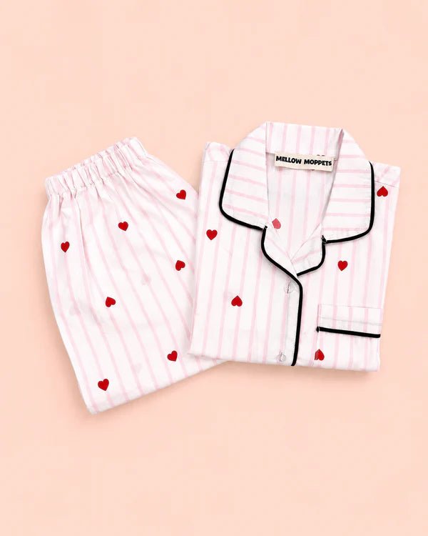 MELLOW Sweetheart Stripes night suit with soft comfortable fabric, striped pattern design, relaxed fit, and cozy comfort for bedtime, sleep, and everyday lounging.