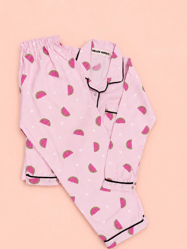 MELLOW Sweet Watermelon night suit with soft comfortable fabric, playful watermelon-themed print, relaxed fit, and cozy comfort for bedtime, sleep, and everyday lounging.