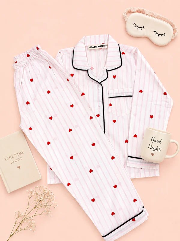 MELLOW Sweetheart Stripes night suit with soft comfortable fabric, striped pattern design, relaxed fit, and cozy comfort for bedtime, sleep, and everyday lounging.
