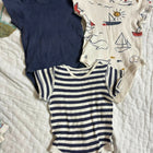 MARKS & SPENCER 3-pack cotton bodysuits – navy, stripes & nautical print, 3–6 months (fits up to 8 months).