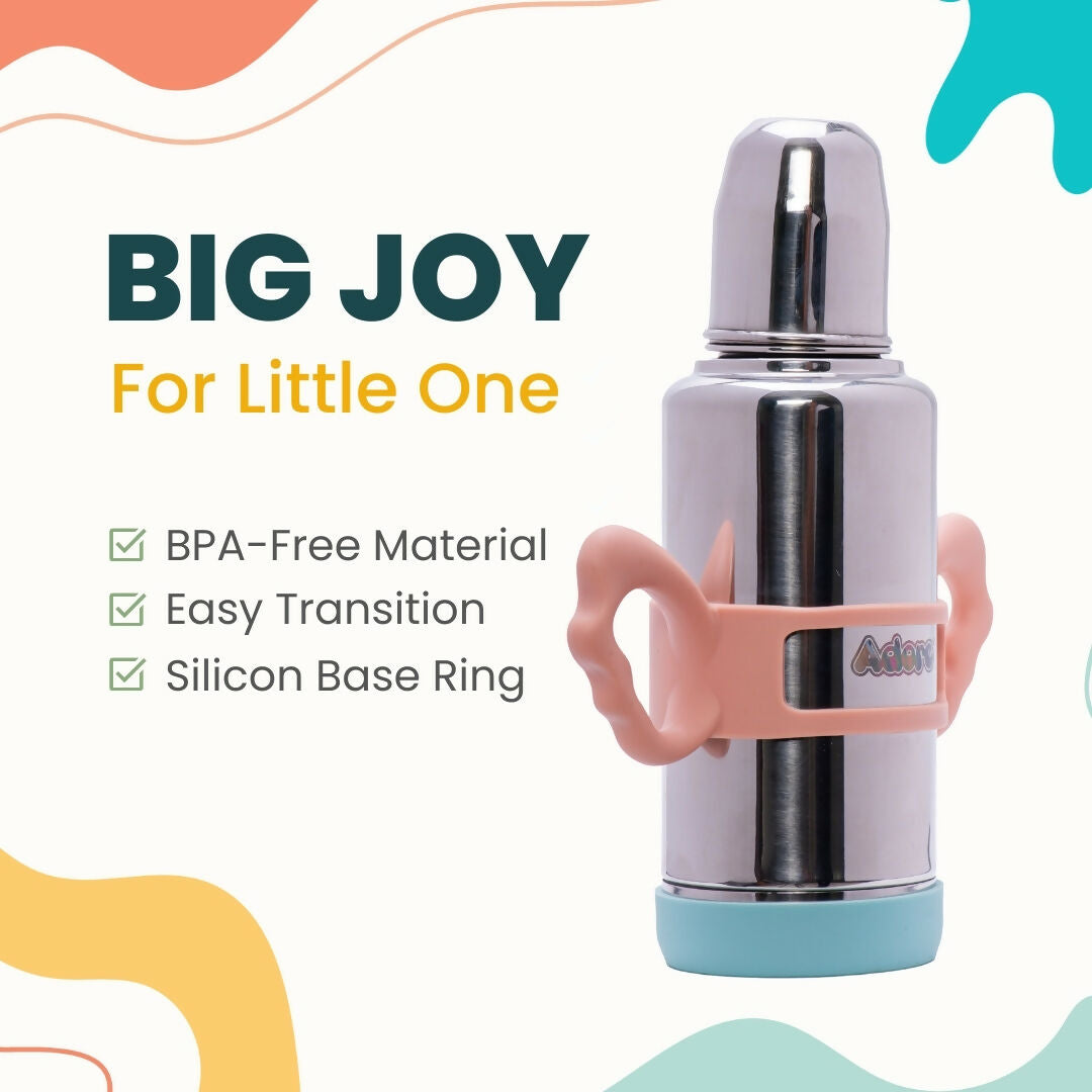 ADORE Ideal Flow 3 Stage Multipurpose Double Wall Insulated Thermos Baby Feeding Bottle Set with Silicon Handle & Base -240ml - PyaraBaby