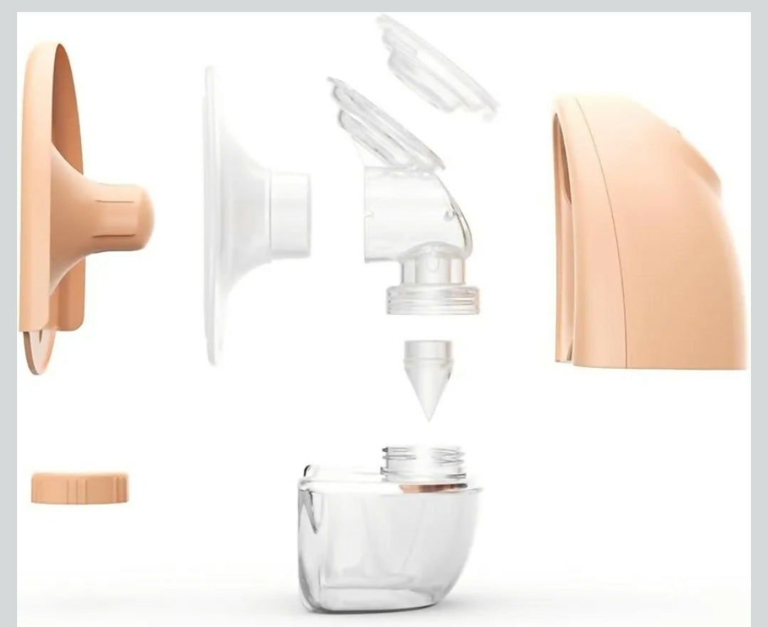 Breast pump with clear container on a white background