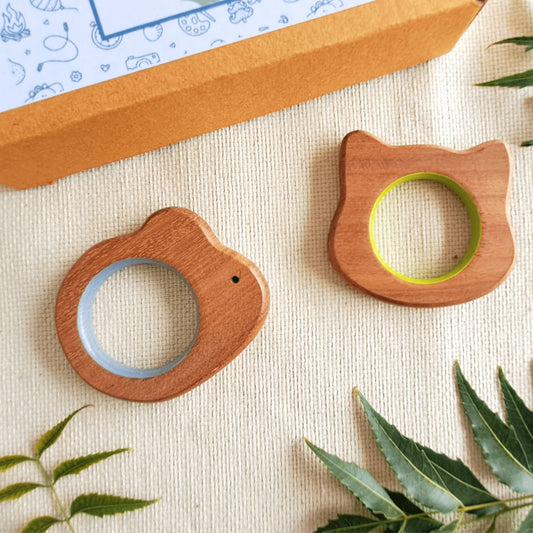 BABYCOV Cute Mouse and Cat Natural Neem Wood Teethers for Babies | Natural and Safe | Goodness of Organic Neem Wood | Both Chewing and Grasping Toy | Set of 2 (Age 4+ Months)