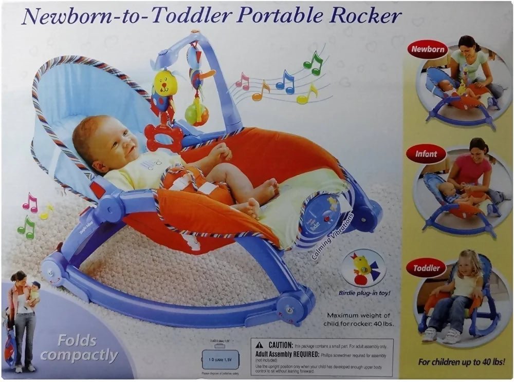 Newborn to Toddler Rocker Cum Chair with comfortable padded seating, adjustable reclining positions, gentle rocking function, safety harness, and convertible design for supervised play and relaxation as your child grows.