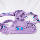 We Made Me Pao Papoose Three 3-in-1 Baby Carrier in Purple with multiple carrying positions, padded shoulder straps, adjustable waist belt, ergonomic support, and breathable fabric for comfortable babywearing.