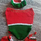 Handmade crochet Watermelon Cap and Socks Set for babies, featuring a playful watermelon design and soft, cozy materials.