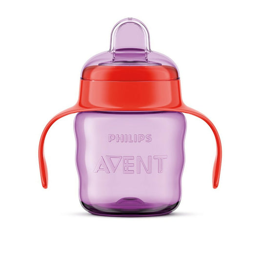 Encourage independent drinking with the PHILIPS Avent Classic Plastic Spout Cup in Purple, featuring a soft silicone spout and spill-proof design for mess-free hydration on the go.