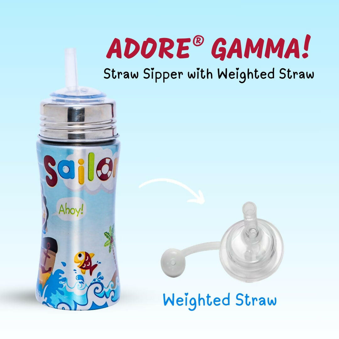 ADORE Gamma Printed Stainless Steel Straw Sipper with Gravity Ball- 250ml - PyaraBaby