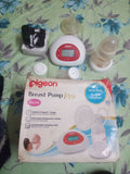 Pigeon electric breast pump with adjustable suction levels, soft silicone breast cushion, quiet operation, and efficient milk expression for comfortable breastfeeding support.