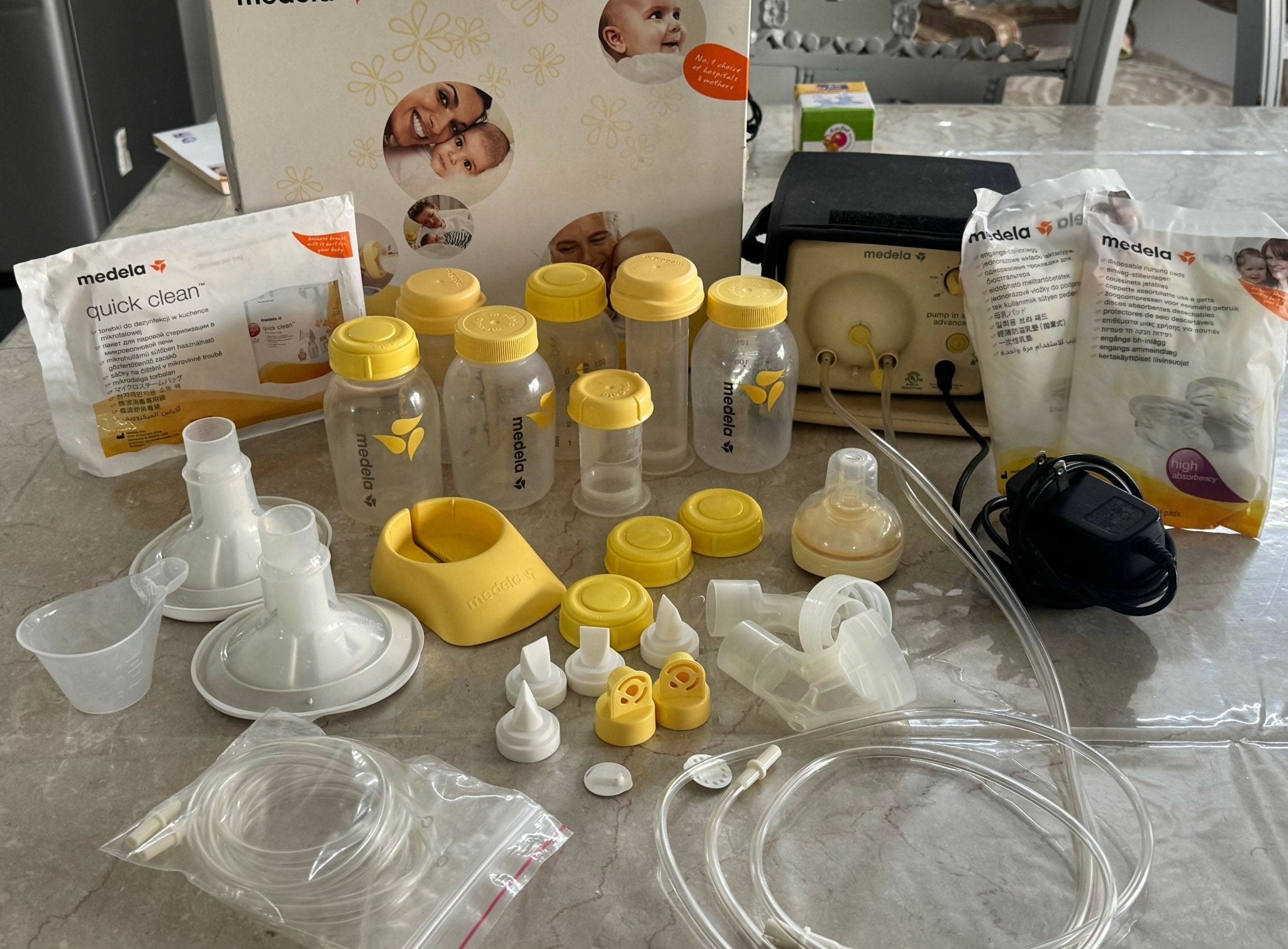 Medela Pump In Style Advance breast pump with efficient electric milk expression, adjustable suction levels, soft breast shields, and a portable design for comfortable breastfeeding support.